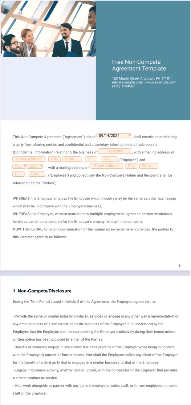 Free Non Compete Agreement Template