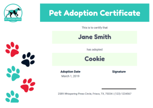 Free Pet Adoption Certificate Template - PDF Templates
