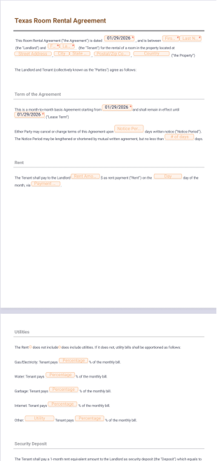 Free Texas Room Rental Agreement Template - Sign Templates