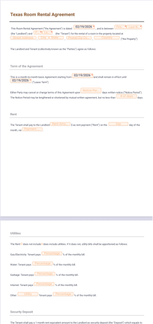 Free Texas Room Rental Agreement Template - PDF Templates