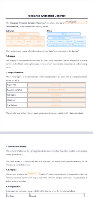 Freelance Animation Contract Template - PDF Templates