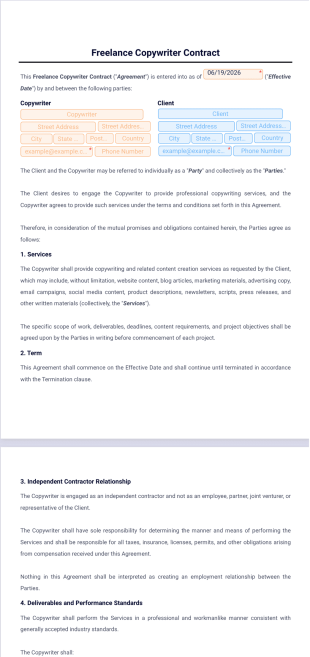 Freelance Copywriter Contract Template - Sign Templates