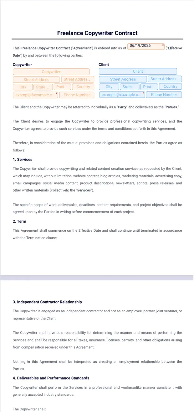 Freelance Copywriter Contract Template