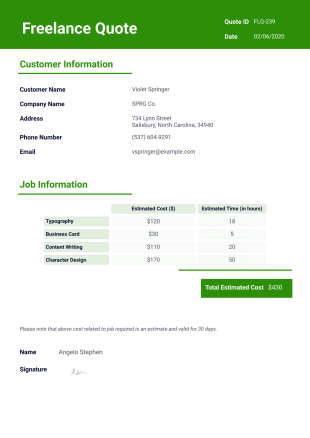 Freelance Quote Template - PDF Templates