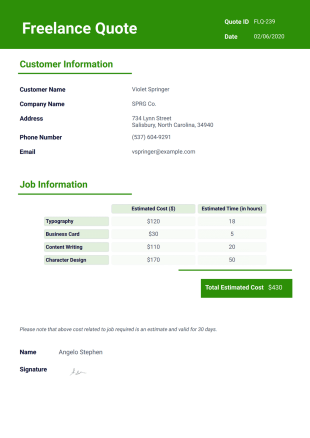 Freelance Quote Template - PDF Templates