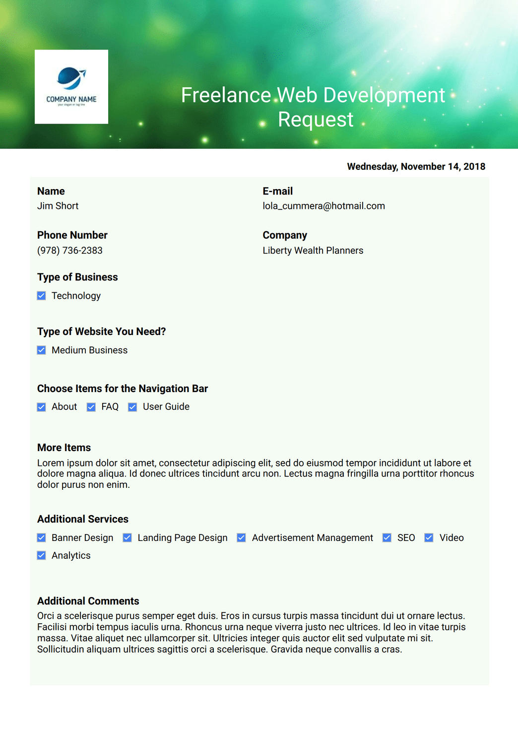 Website Development Request Form Freelance Web Development Request - PDF Templates | Jotform