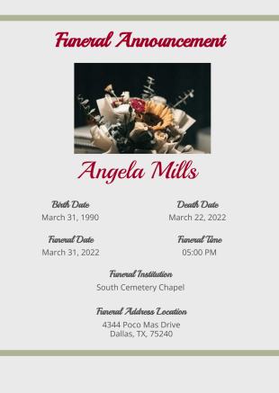 Funeral Announcement Template - PDF Templates