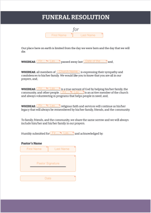 Funeral Resolution Template - PDF Templates