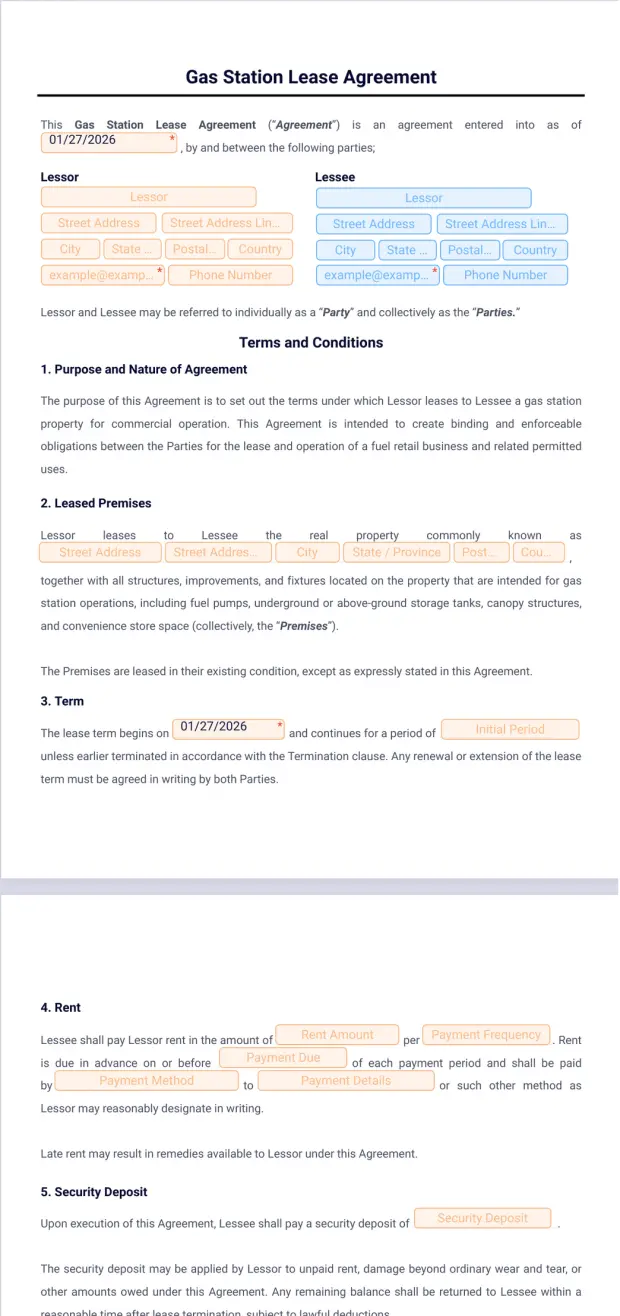 Gas Station Lease Agreement