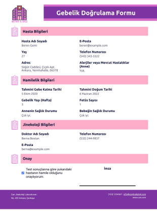 Gebelik Doğrulama Belgesi Şablonu - PDF Templates