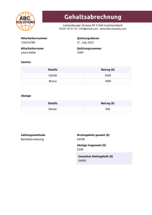 Gehaltsabrechnung Vorlage - PDF Templates
