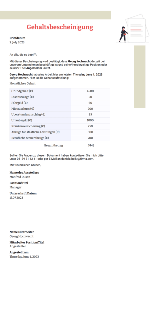 Gehaltsbescheinigung - PDF Templates