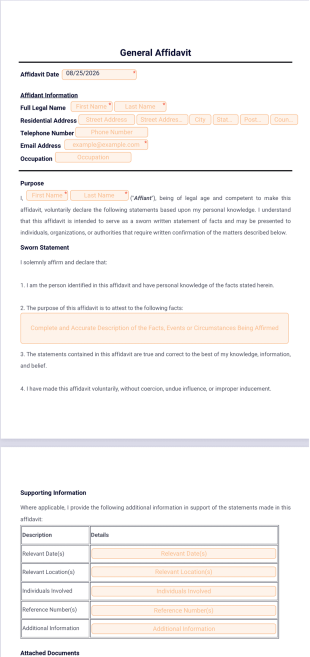 General Affidavit Template - PDF Templates