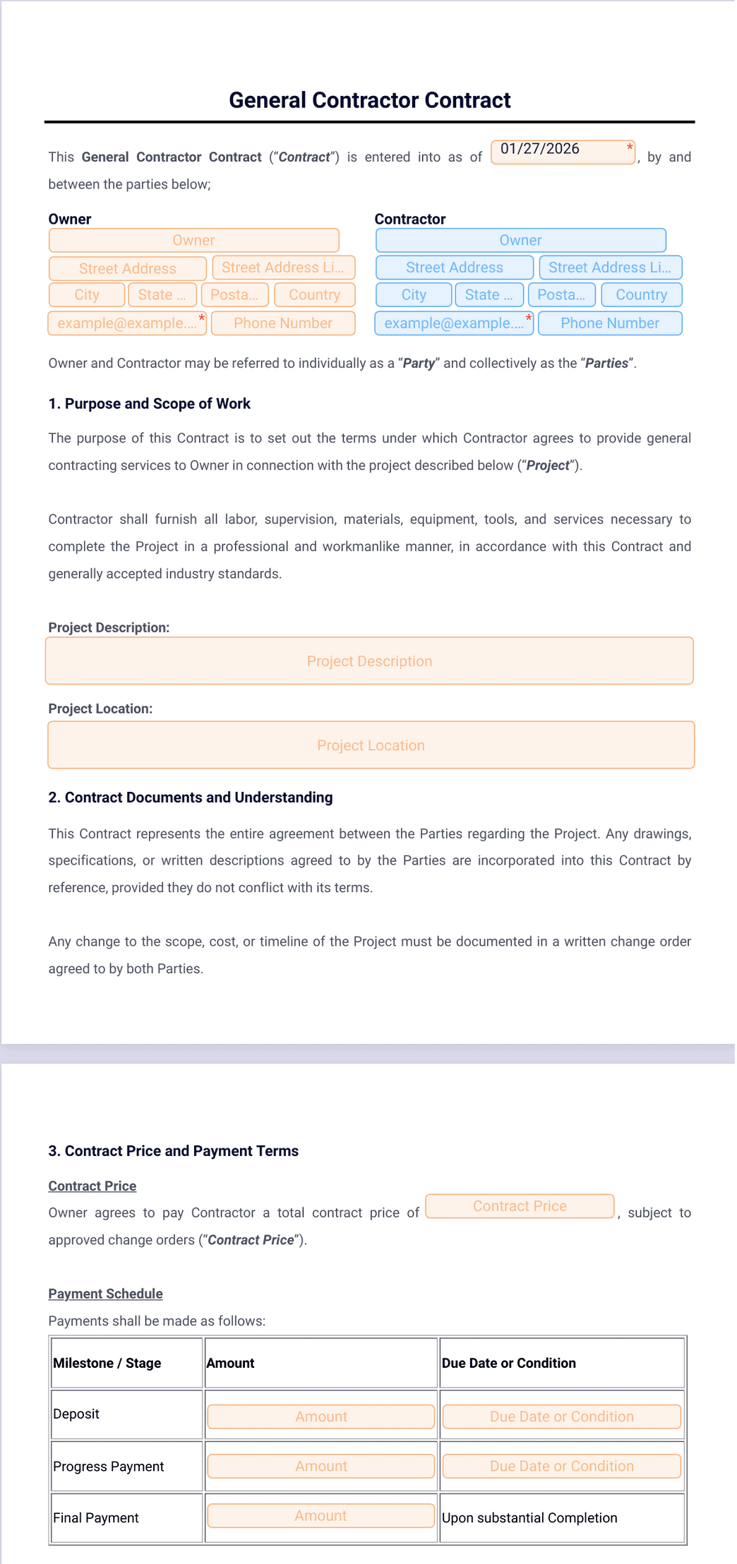 General Contract Example General Contractor Contract Template - PDF Templates | Jotform