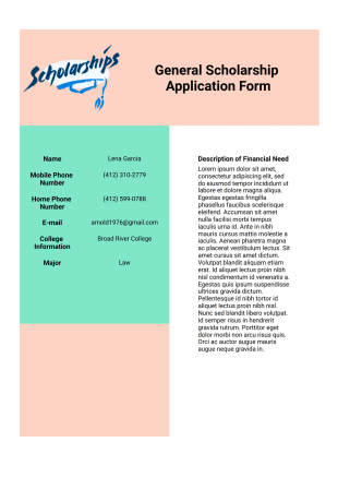 General Scholarship Application Template - PDF Templates