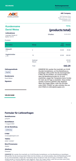 Geschäftsquittung PDF-Vorlage