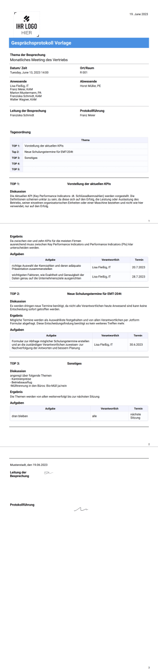 Gesprächsprotokoll Vorlage - PDF-Vorlagen