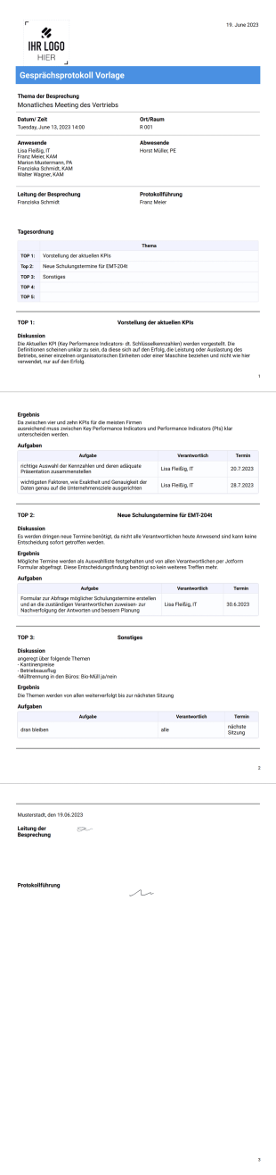 Gesprächsprotokoll Vorlage - PDF Templates