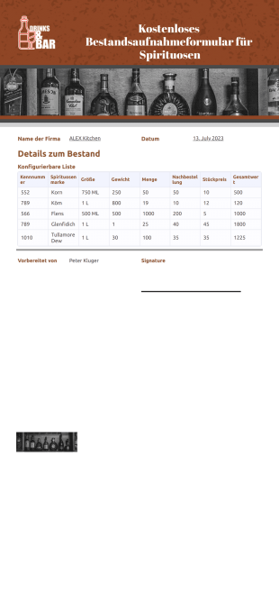 Getränkebestand - PDF Templates