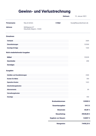 Gewinn Verlustrechnung Vorlage - PDF-Vorlagen