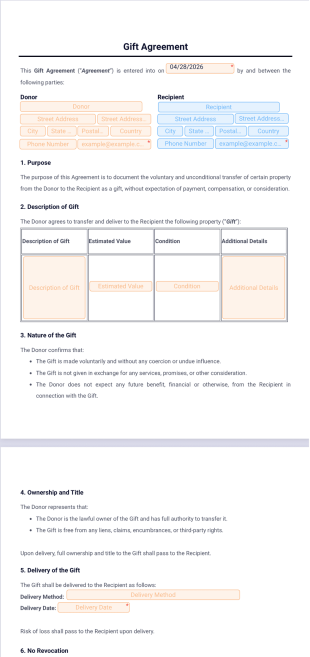 Gift Agreement Template - PDF Templates