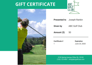Golf Gift Certificate Template - PDF Templates
