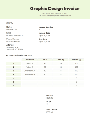 Graphic Design Invoice Template - PDF Templates