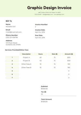 Graphic Design Invoice Template - PDF Templates