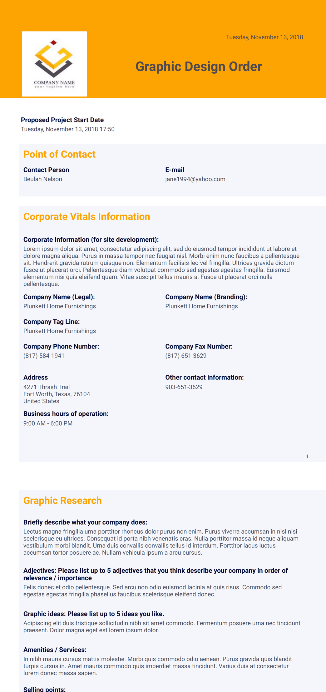 Graphic Design Order PDF Template | Jotform