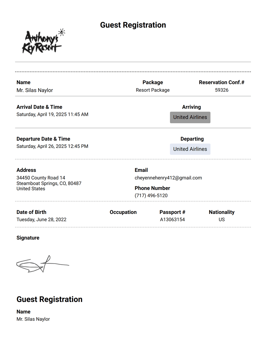Guest Registration PDF Template | Jotform
