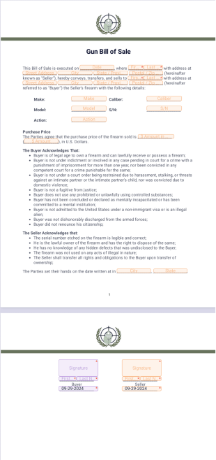 Gun Bill of Sale - PDF Templates