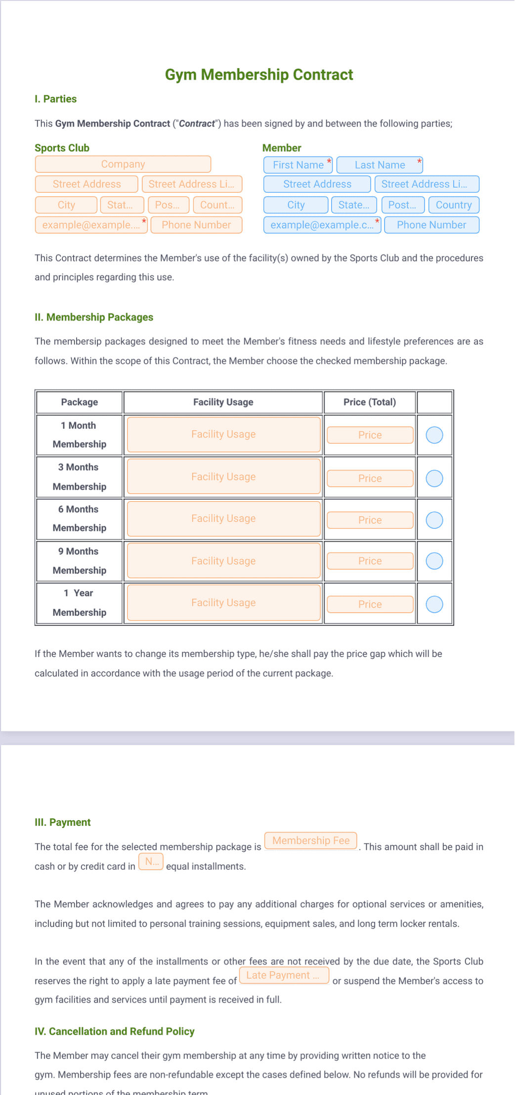 Gym Membership Contract Template - PDF Templates | Jotform