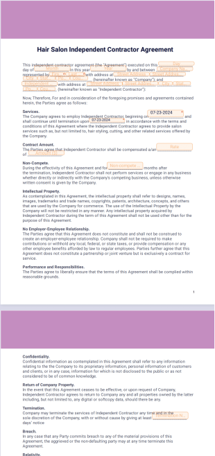 Hair Salon Independent Contractor Agreement PDF Template