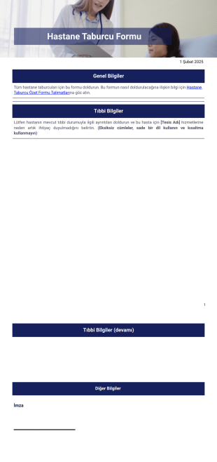 Hastane Taburcu Şablonu - PDF Templates