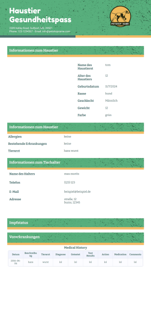 Haustier Gesundheitspass Vorlage - PDF-Vorlagen