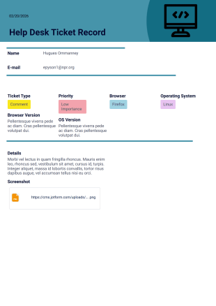 Help Desk Ticket Record PDF Template