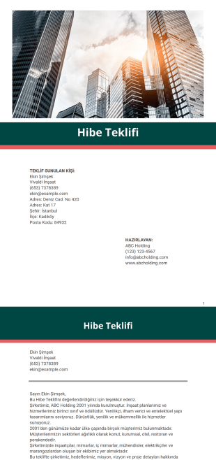Hibe Teklif Şablonu - PDF Şablonları