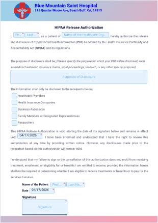 HIPAA Release Form Template - PDF Templates