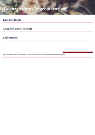 Hochzeitsfotos Angebotsvorlage - PDF-Vorlagen