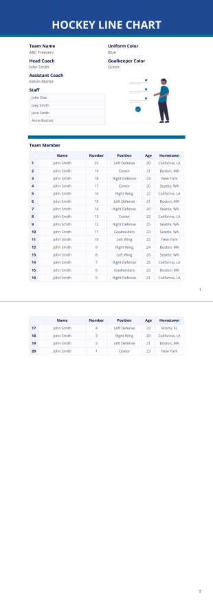 Hockey Line Chart Template - PDF Templates