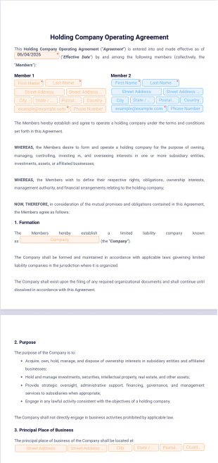Holding Company Operating Agreement Template - PDF Templates