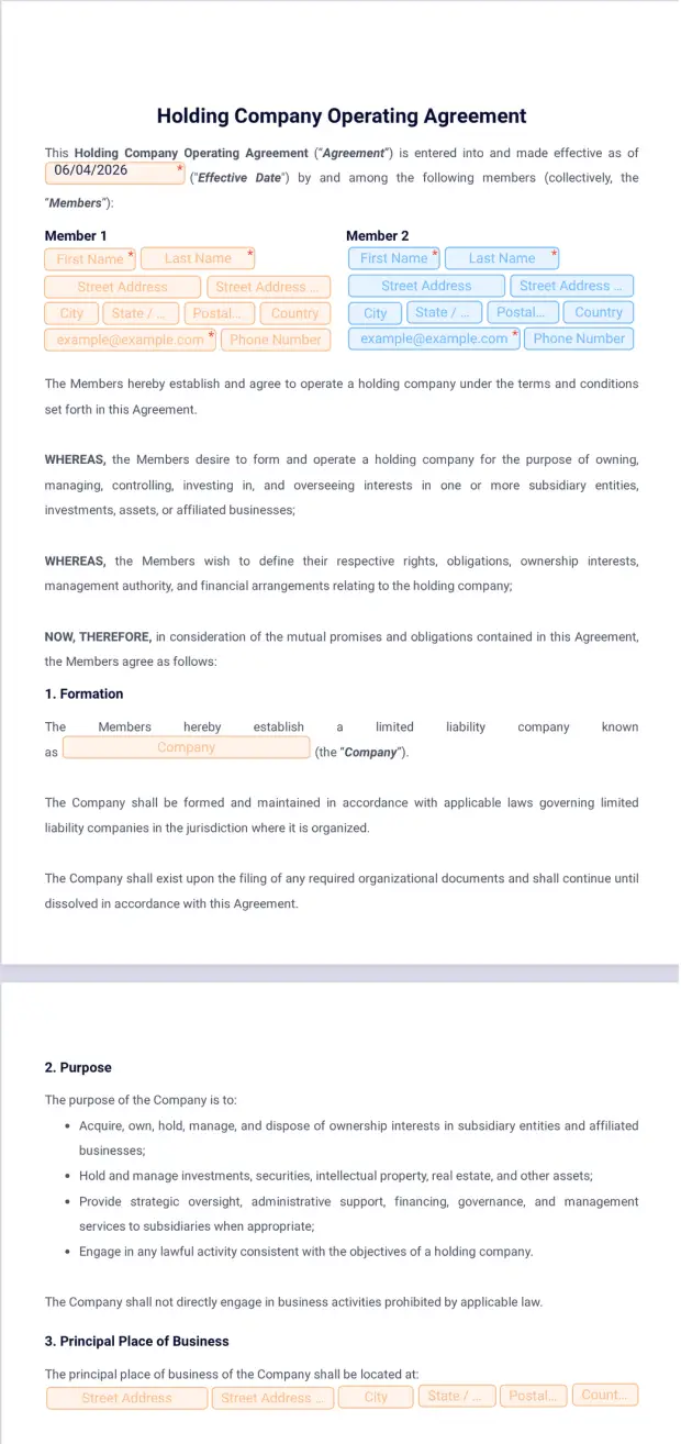 Holding Company Operating Agreement Template