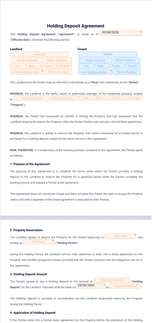 Holding Deposit Agreement Template - Sign Templates