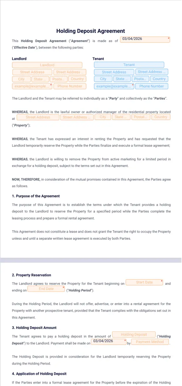 Holding Deposit Agreement Template PDF Templates Jotform
