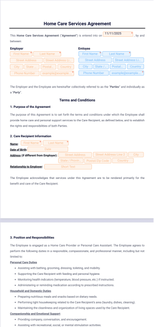 Home Care Services Agreement PDF Template