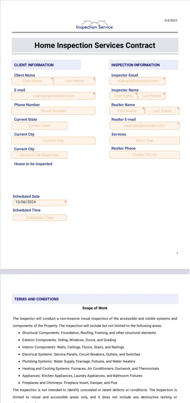 Home Inspection Services Contract Template