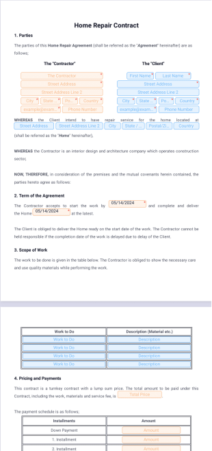 Home Repair Contract PDF Template