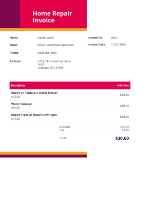 Home Repair Invoice Template - PDF Templates