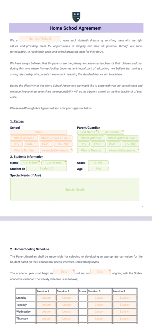 Home School Agreement - PDF Templates