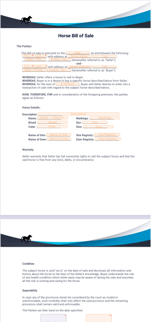 Horse Bill of Sale - PDF Templates